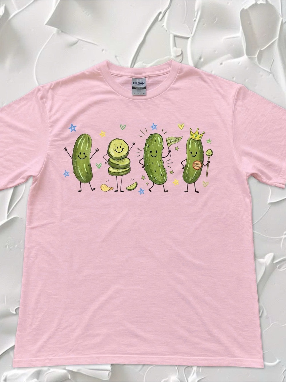 Pickle Parade Graphic Tee Funny Kawaii Cucumber Cartoon Pink Unisex Cotton Shirt